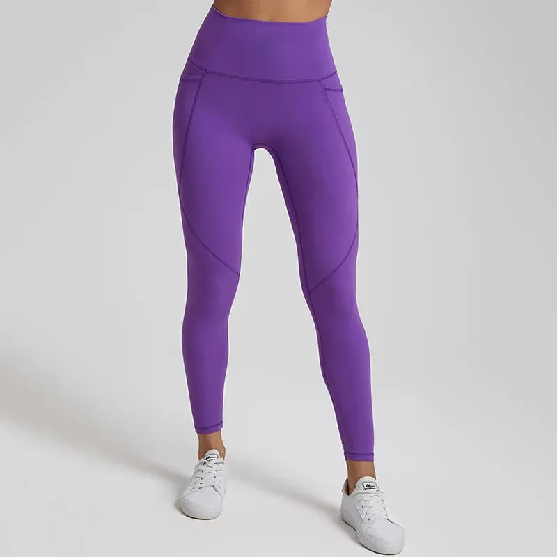 067 Nude  Leggings With Pockets High Waist