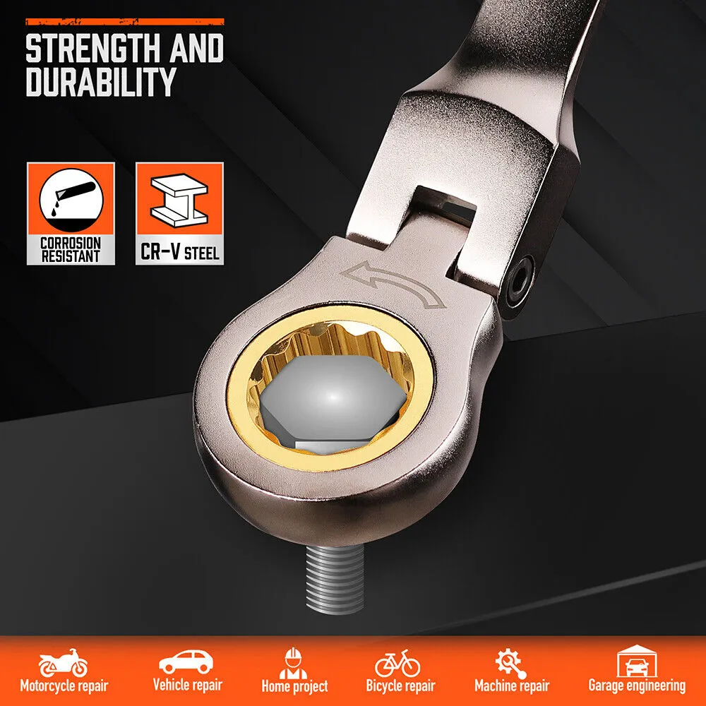 12 Piece Metric Flexible Ratchet Wrench Set