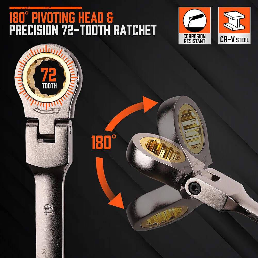 12 Piece Metric Flexible Ratchet Wrench Set