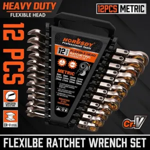 12 Piece Metric Flexible Ratchet Wrench Set