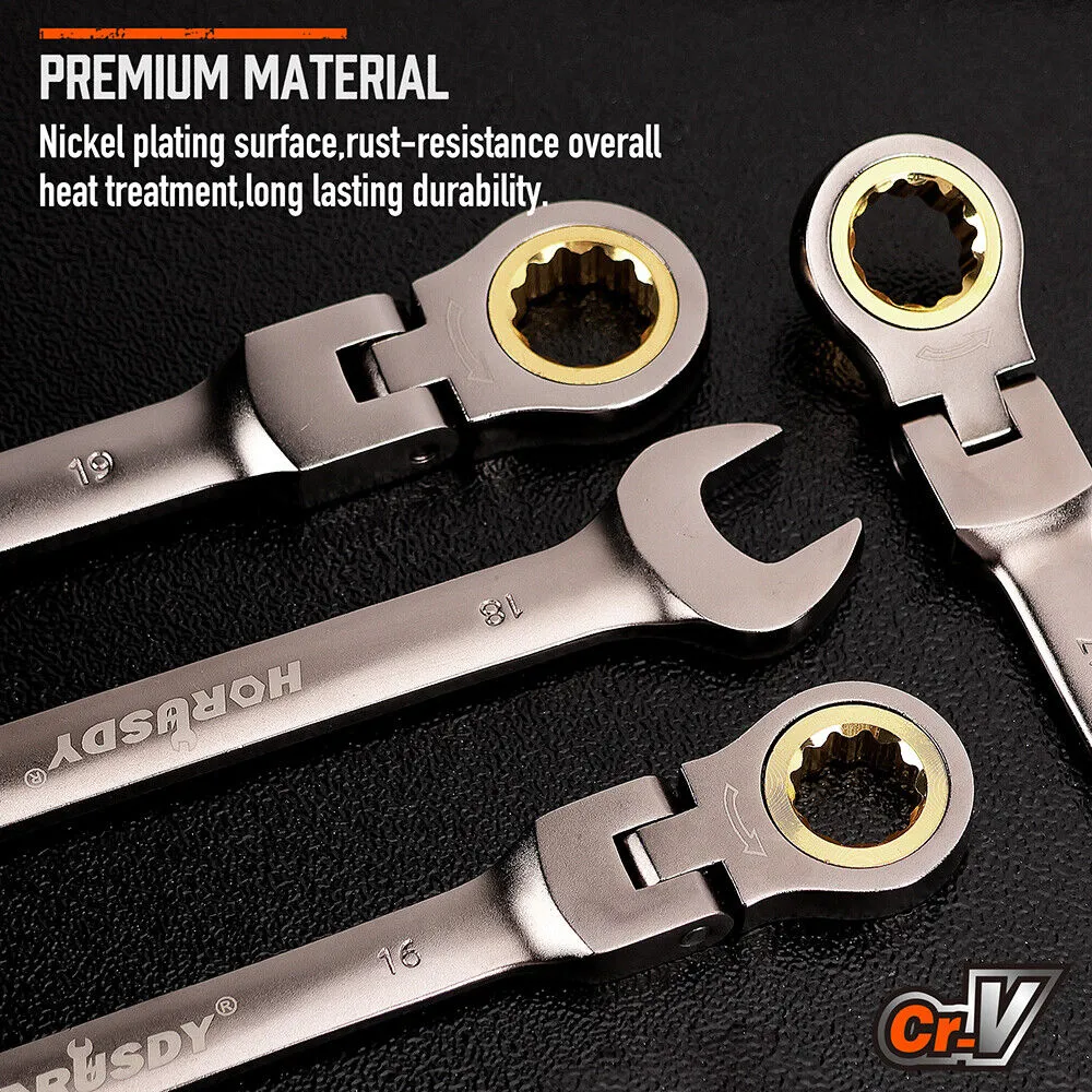 12 Piece Metric Flexible Ratchet Wrench Set