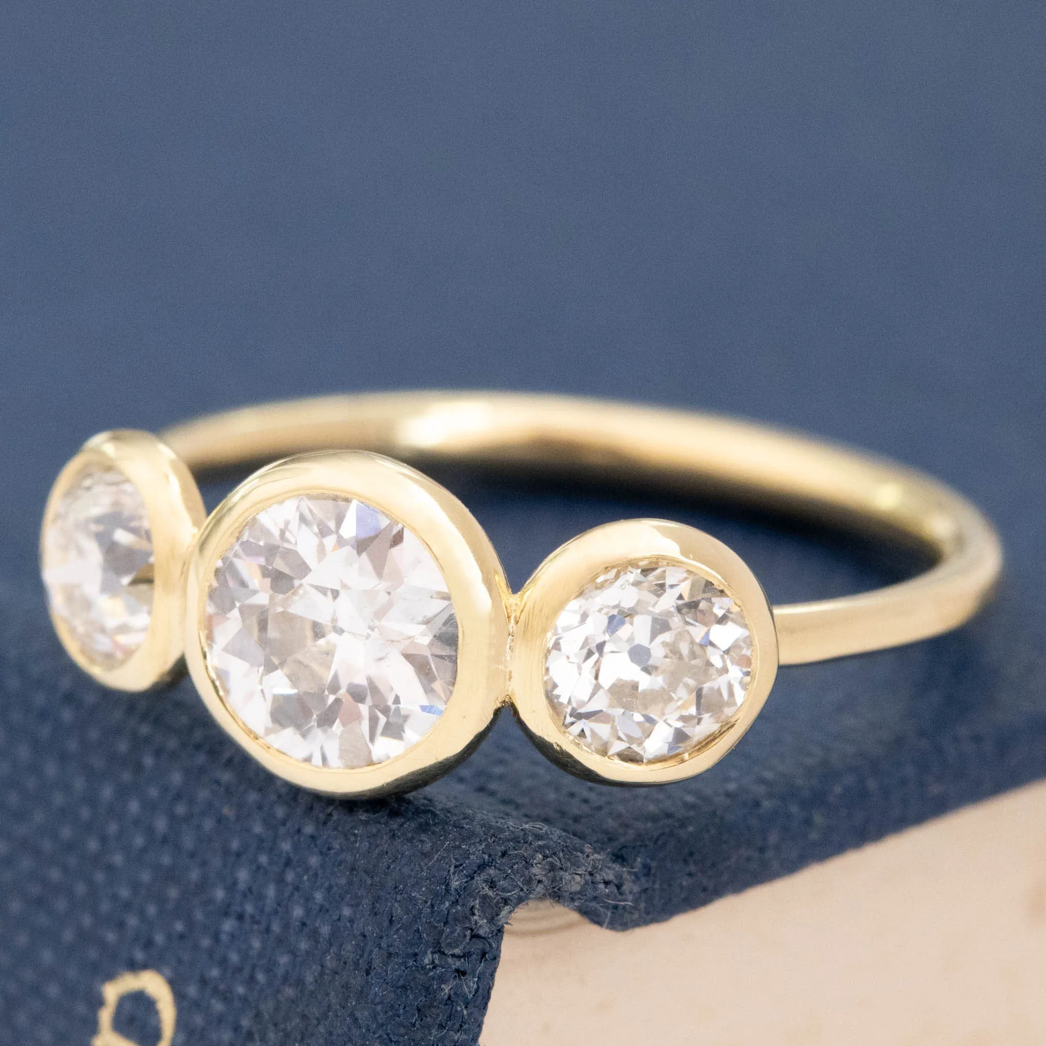 1.27ctw Old European Cut Diamond Bezel Trilogy Ring