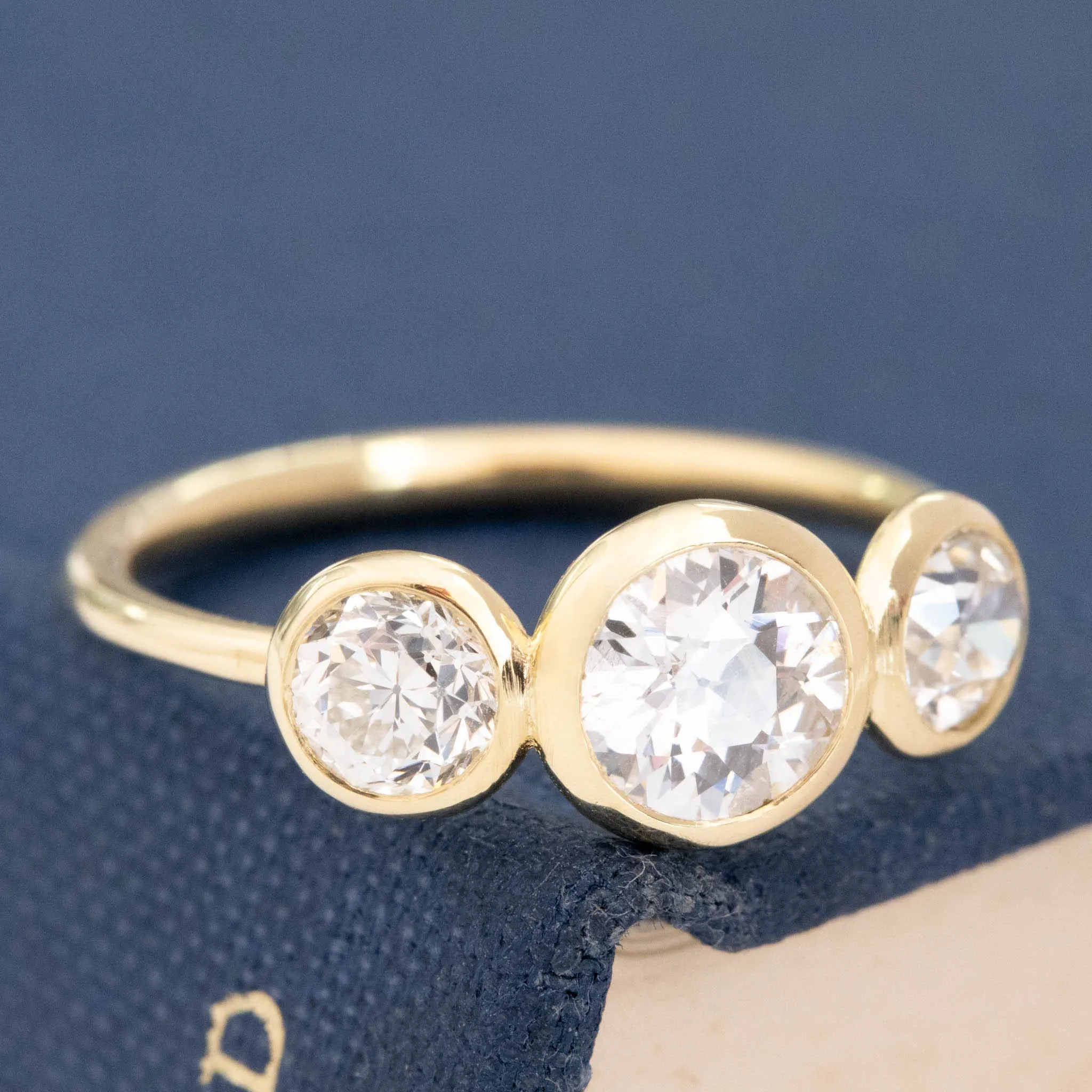 1.27ctw Old European Cut Diamond Bezel Trilogy Ring