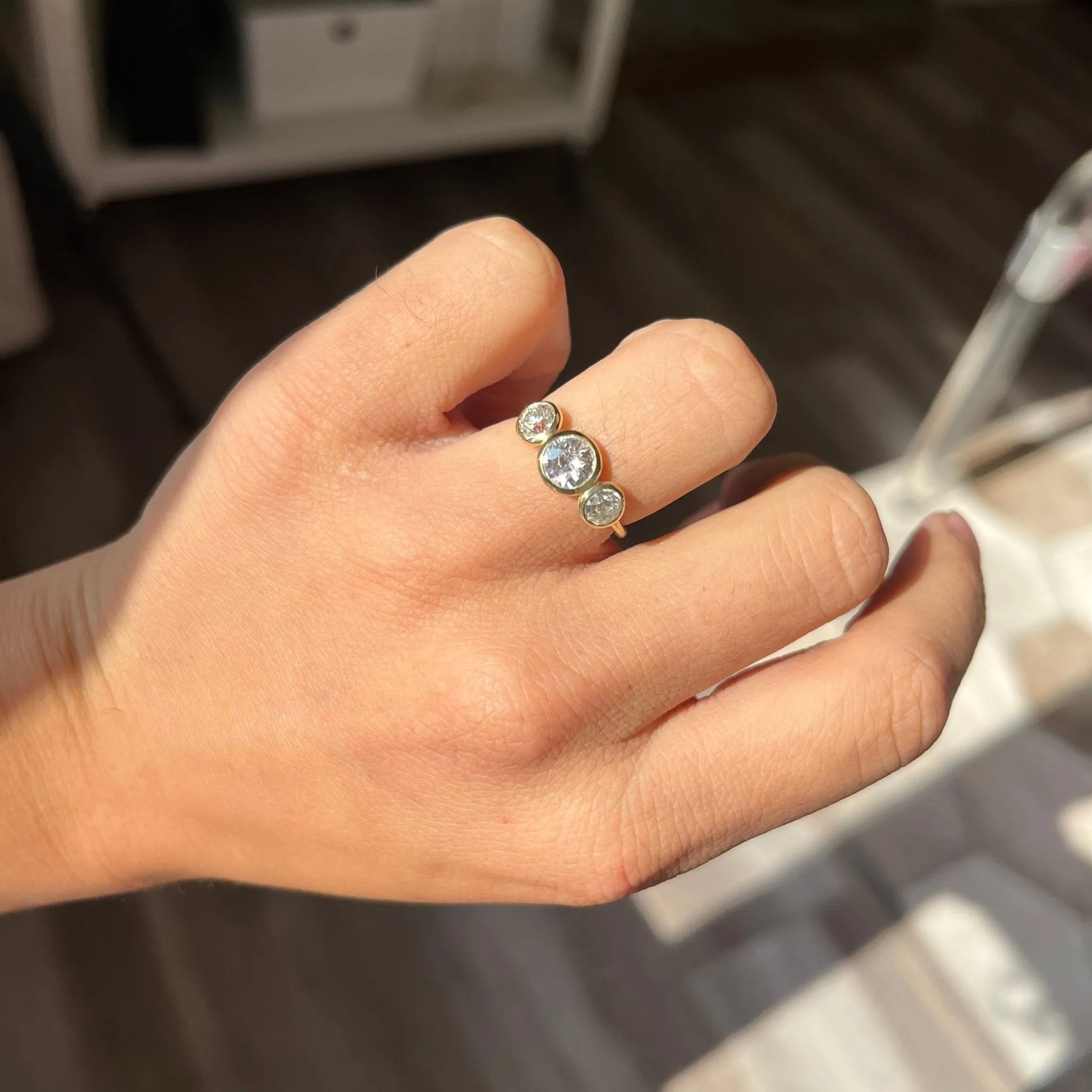 1.27ctw Old European Cut Diamond Bezel Trilogy Ring