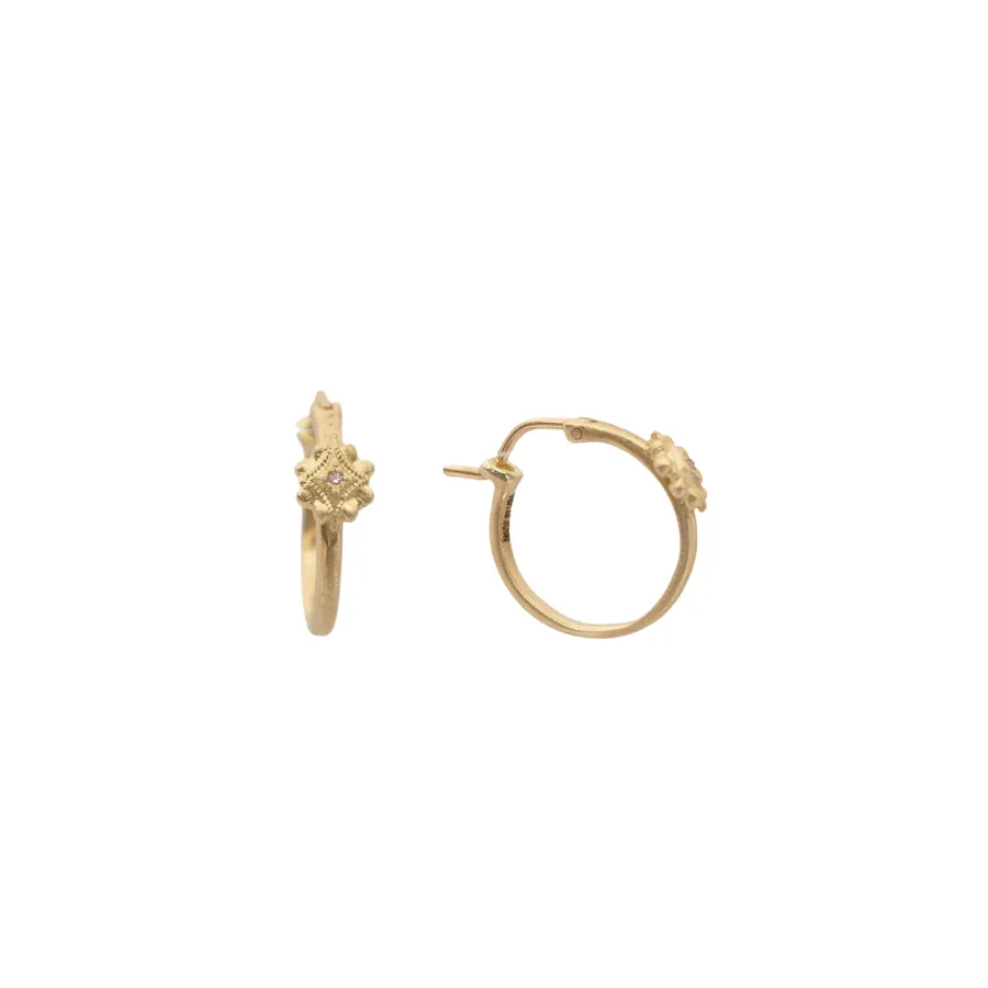 13MM BRUSHED MATTE FLORAL HUGGIE HOOP EARRINGS