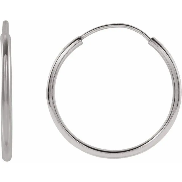 14K White Gold 15 mm Flexible Endless Huggie Earrings