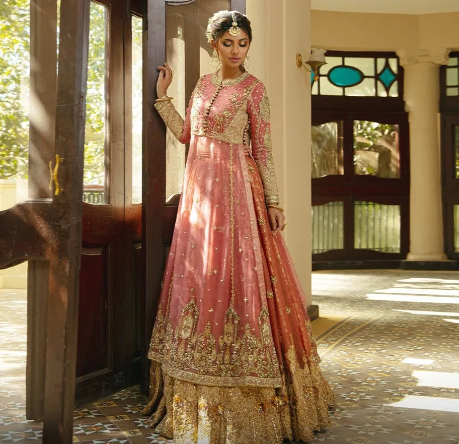 Anarkali Pink Pishwas Lehenga Pakistani Bridal Dresses