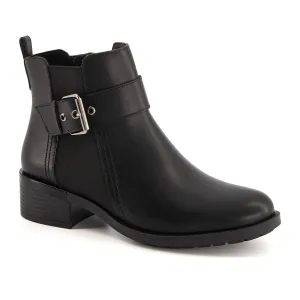 Andrea Leather Booties With Elastic Side and Buckle 73834