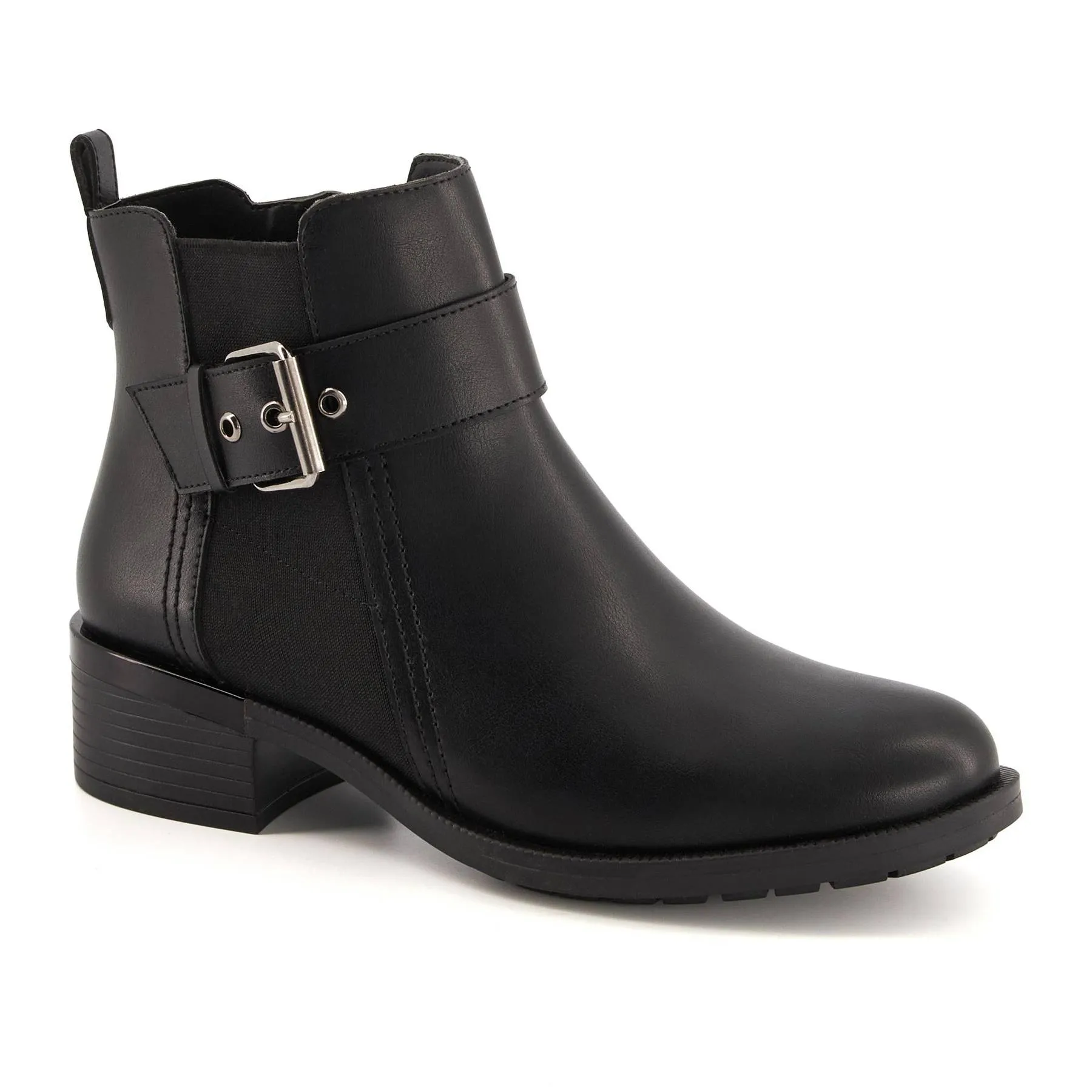 Andrea Leather Booties With Elastic Side and Buckle 73834