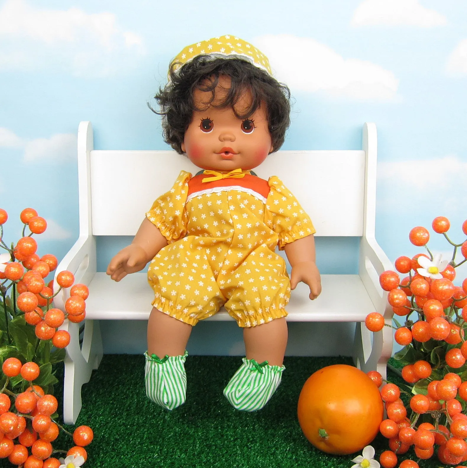 Baby Doll Booties - Green & White Stripes with Green Bow