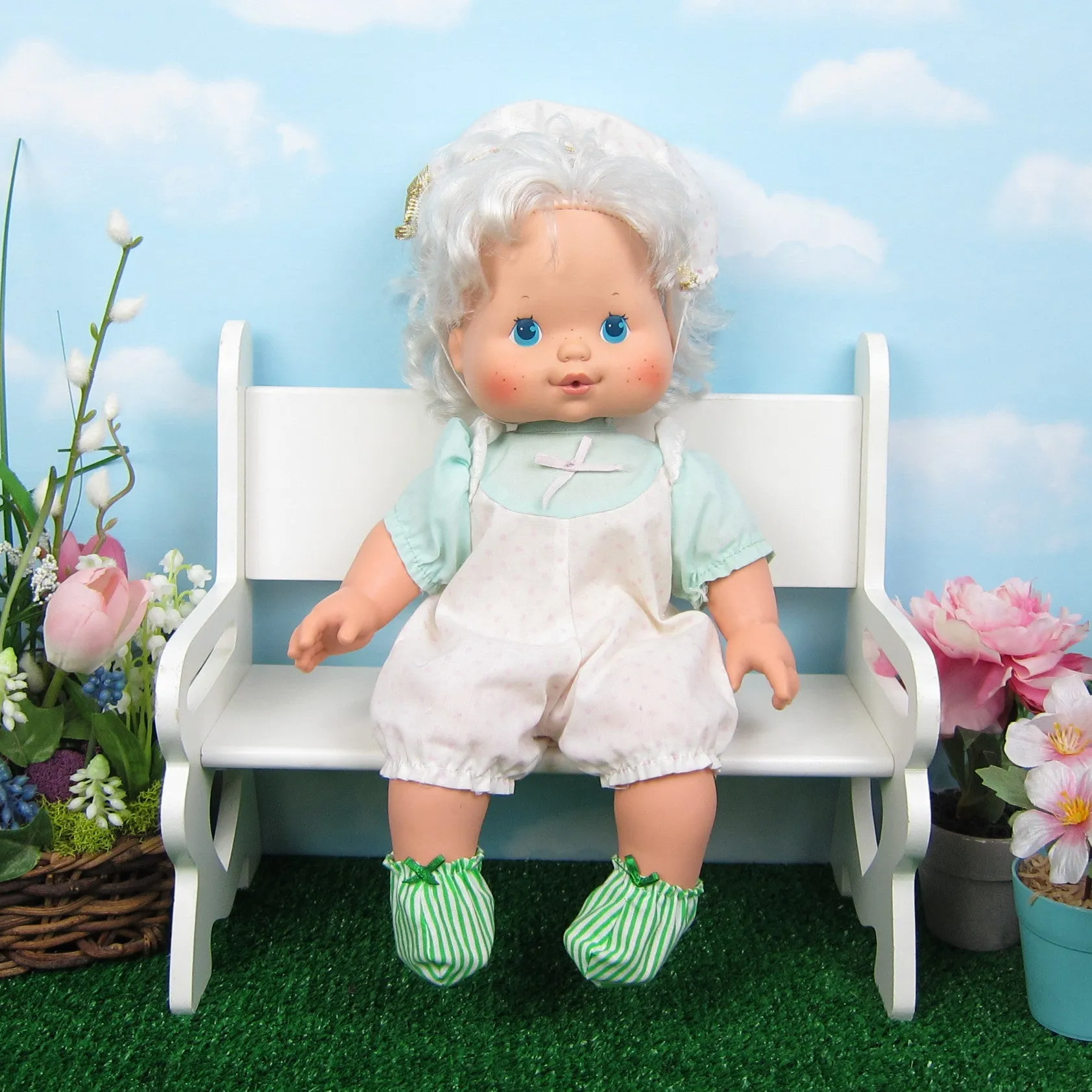 Baby Doll Booties - Green & White Stripes with Green Bow