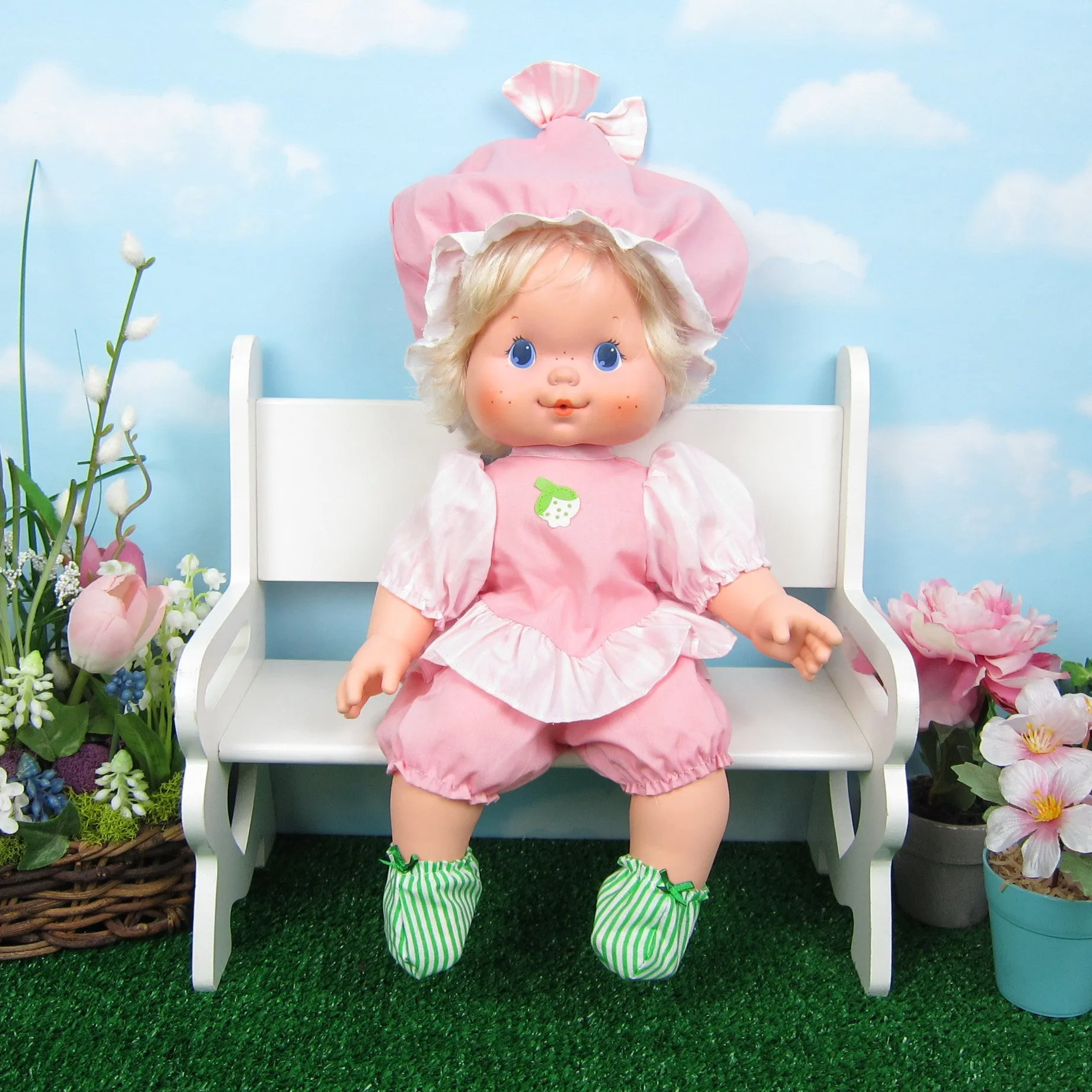 Baby Doll Booties - Green & White Stripes with Green Bow