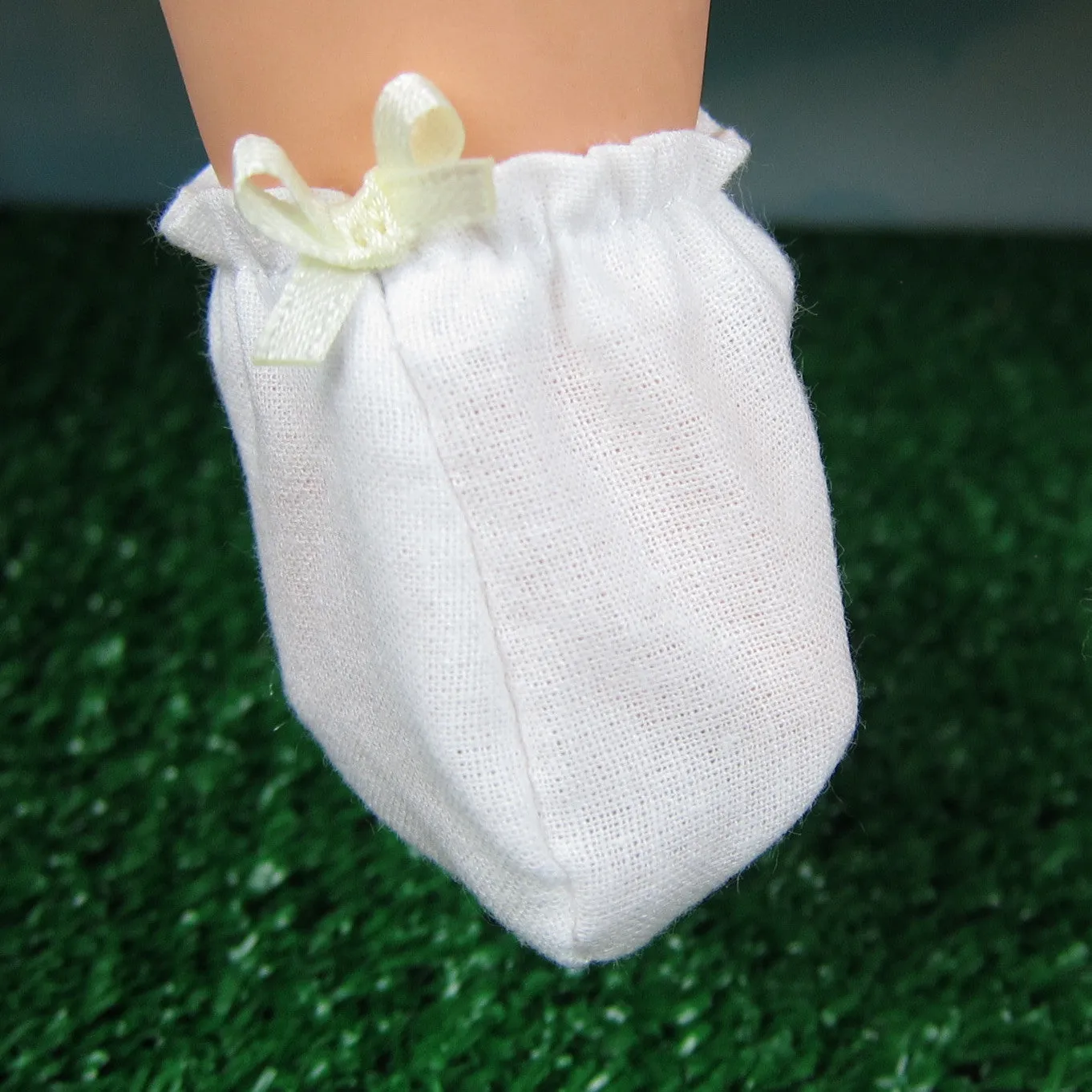 Baby Doll Booties - White with Pale Yellow Bow
