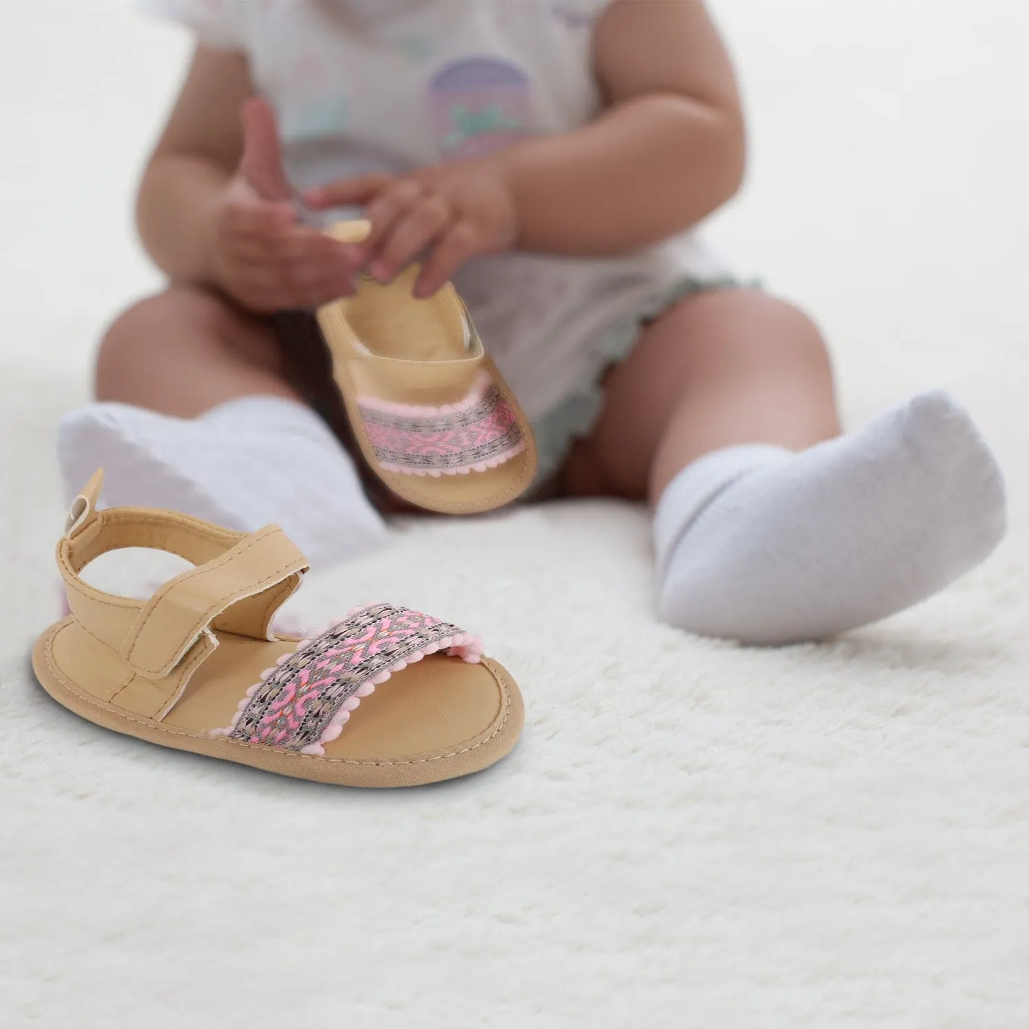 Baby Moo Embroidered Pink Sandals