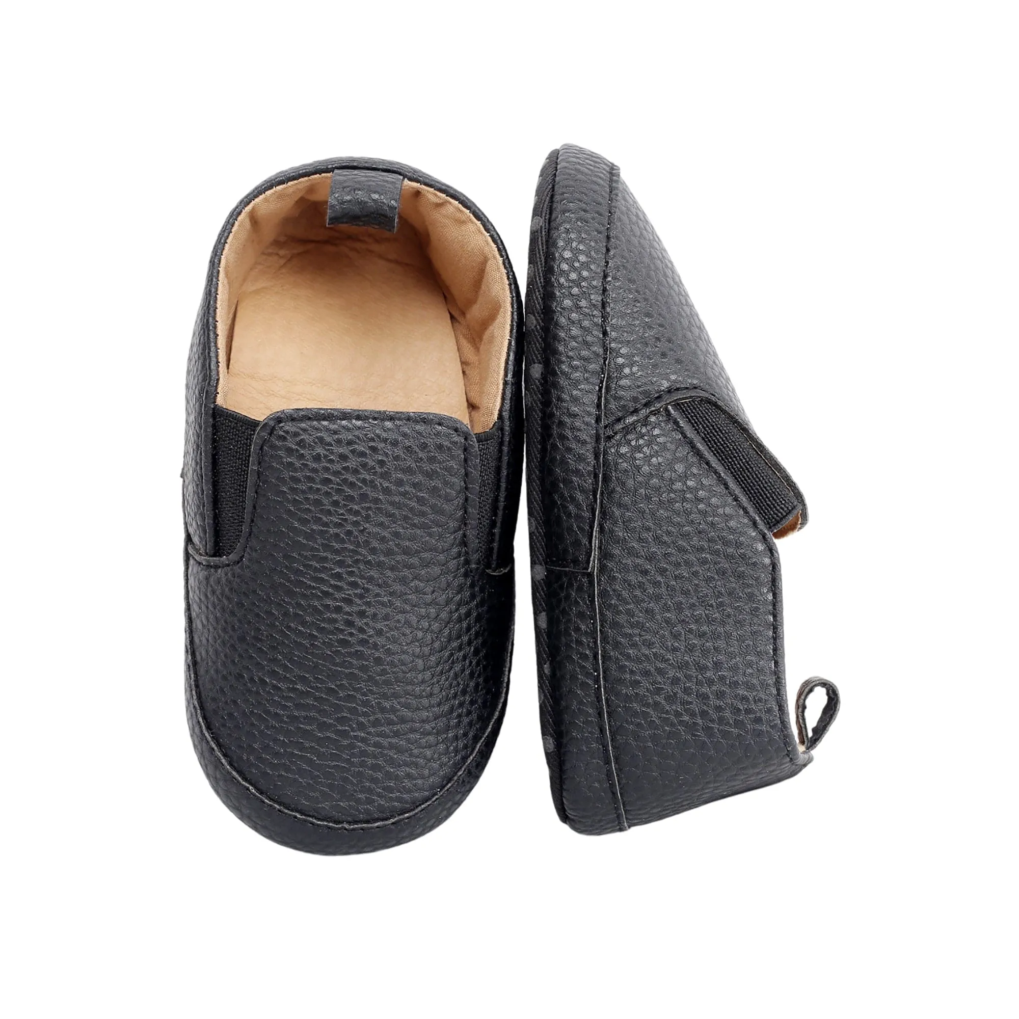 Baby Moo Leather Black Slip-On Booties