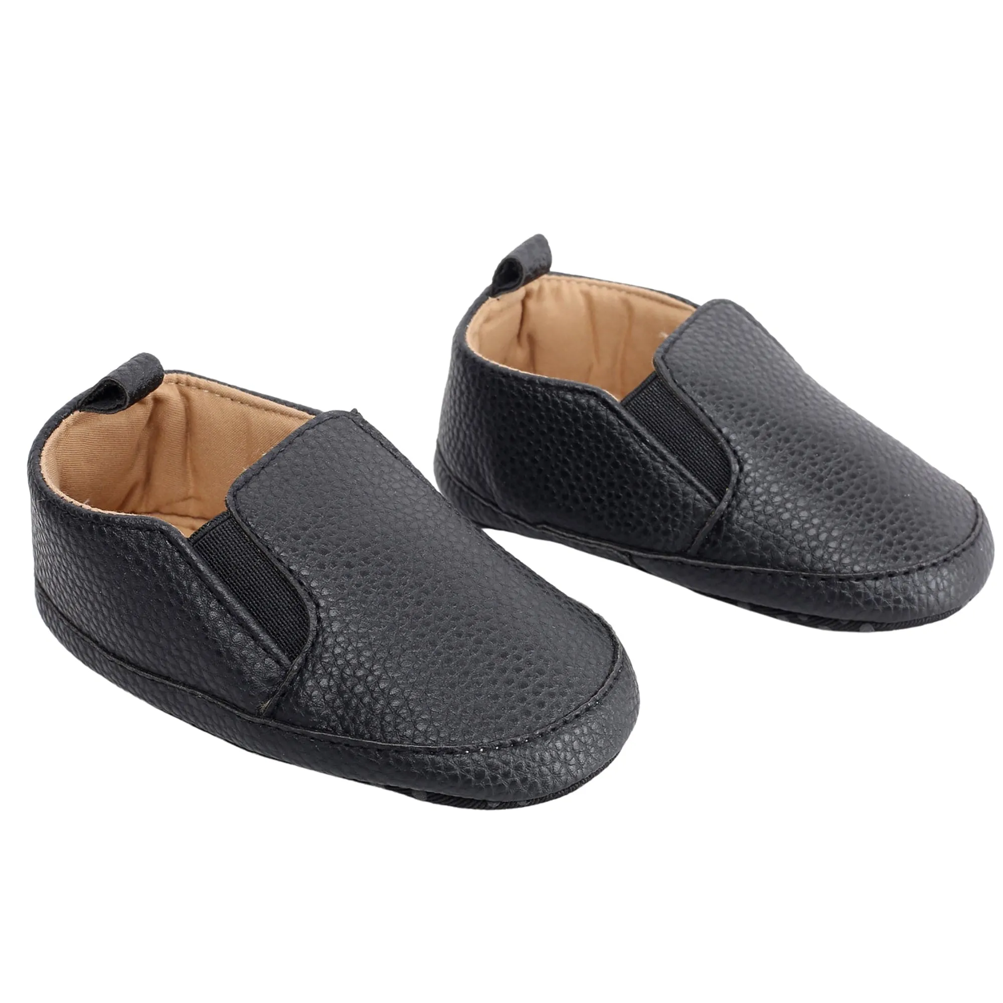 Baby Moo Leather Black Slip-On Booties