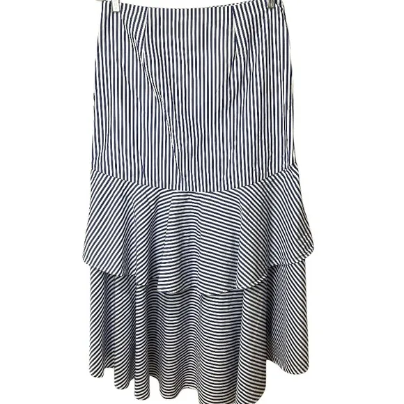 Banana Republic Striped Poplin High Low Ruffle Tiered Skirt Summer SZ 8 NWOT