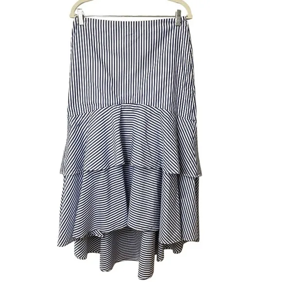 Banana Republic Striped Poplin High Low Ruffle Tiered Skirt Summer SZ 8 NWOT