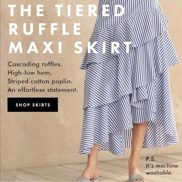 Banana Republic Striped Poplin High Low Ruffle Tiered Skirt Summer SZ 8 NWOT