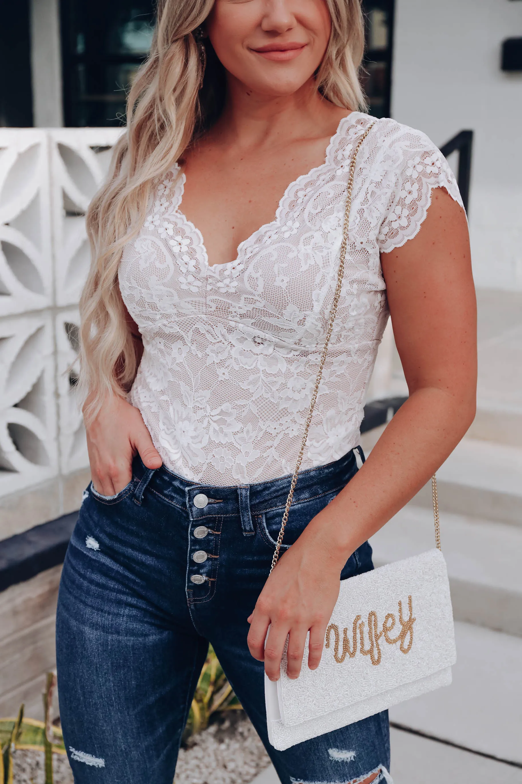 Be The One Lace Bodysuit - White