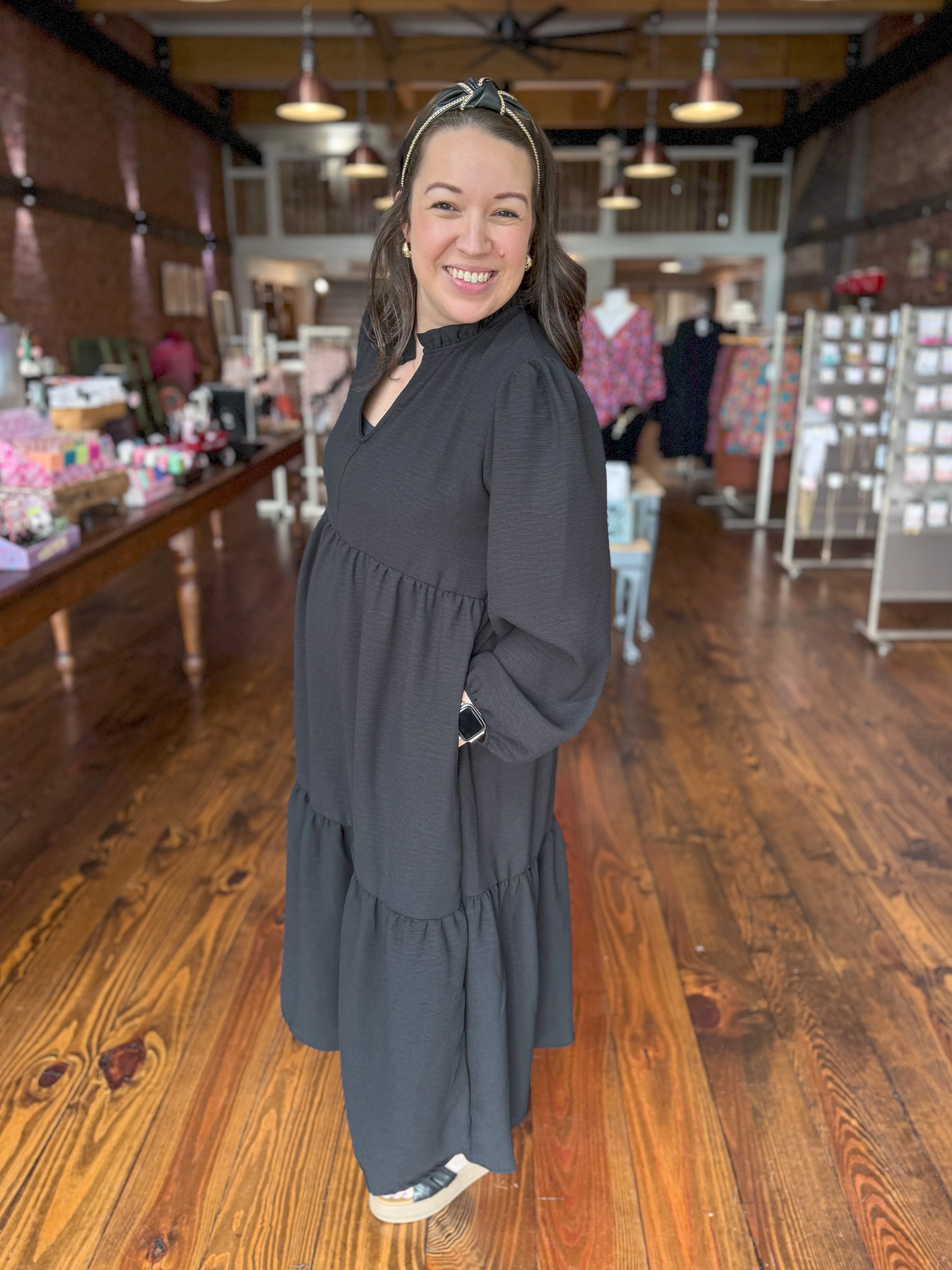 Beautiful in Black Midi Dress