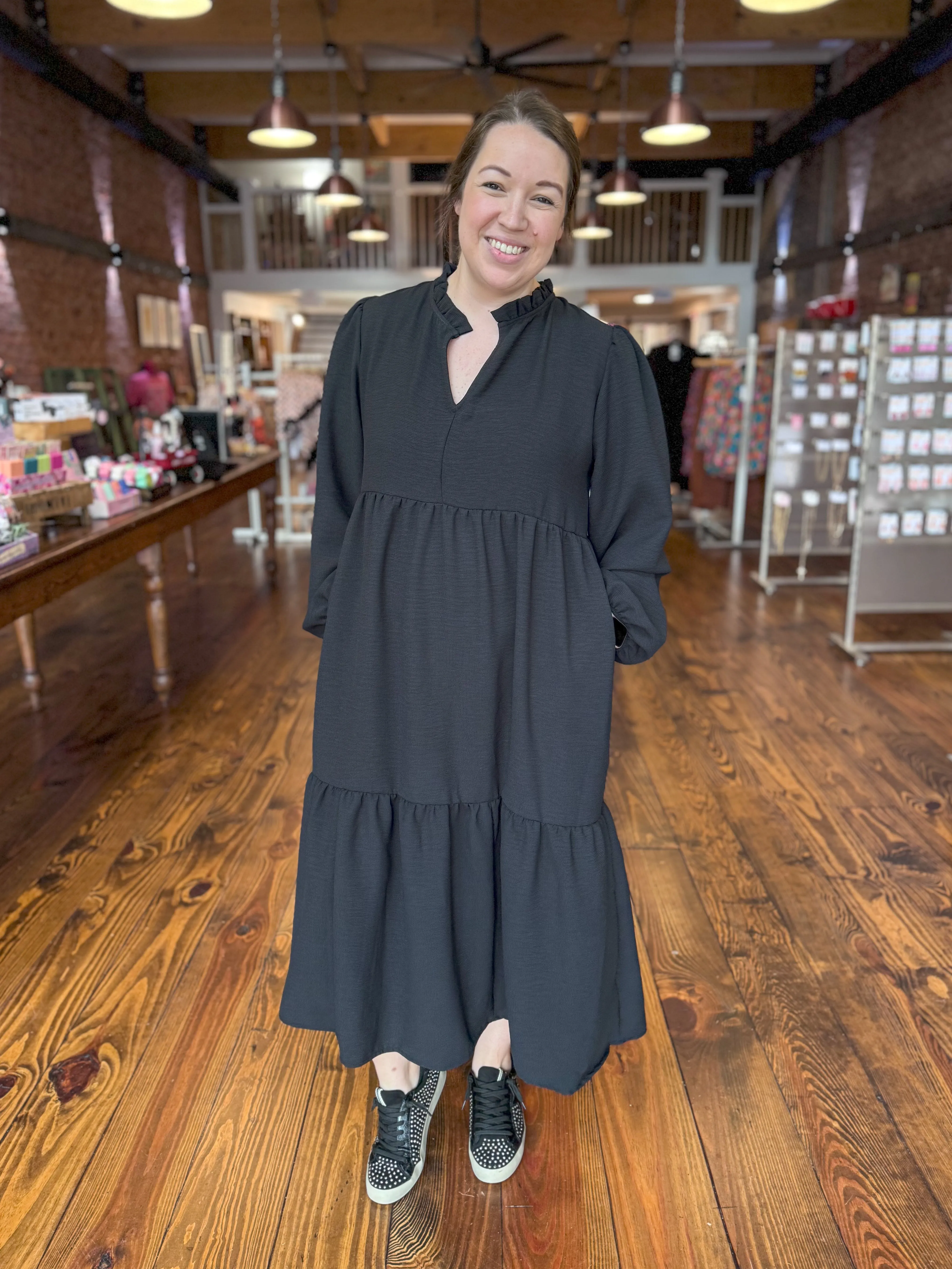 Beautiful in Black Midi Dress