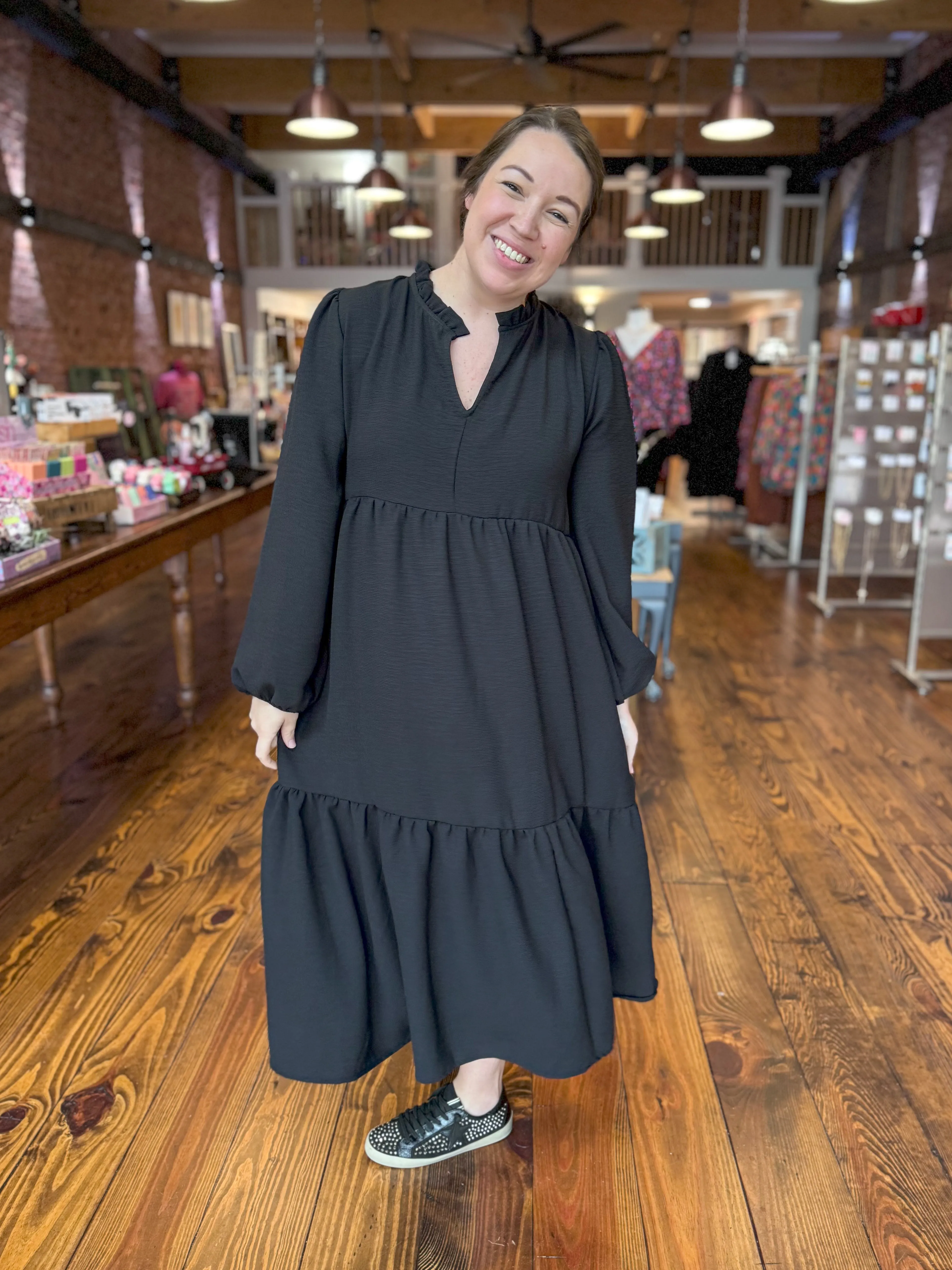Beautiful in Black Midi Dress