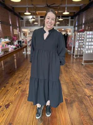 Beautiful in Black Midi Dress