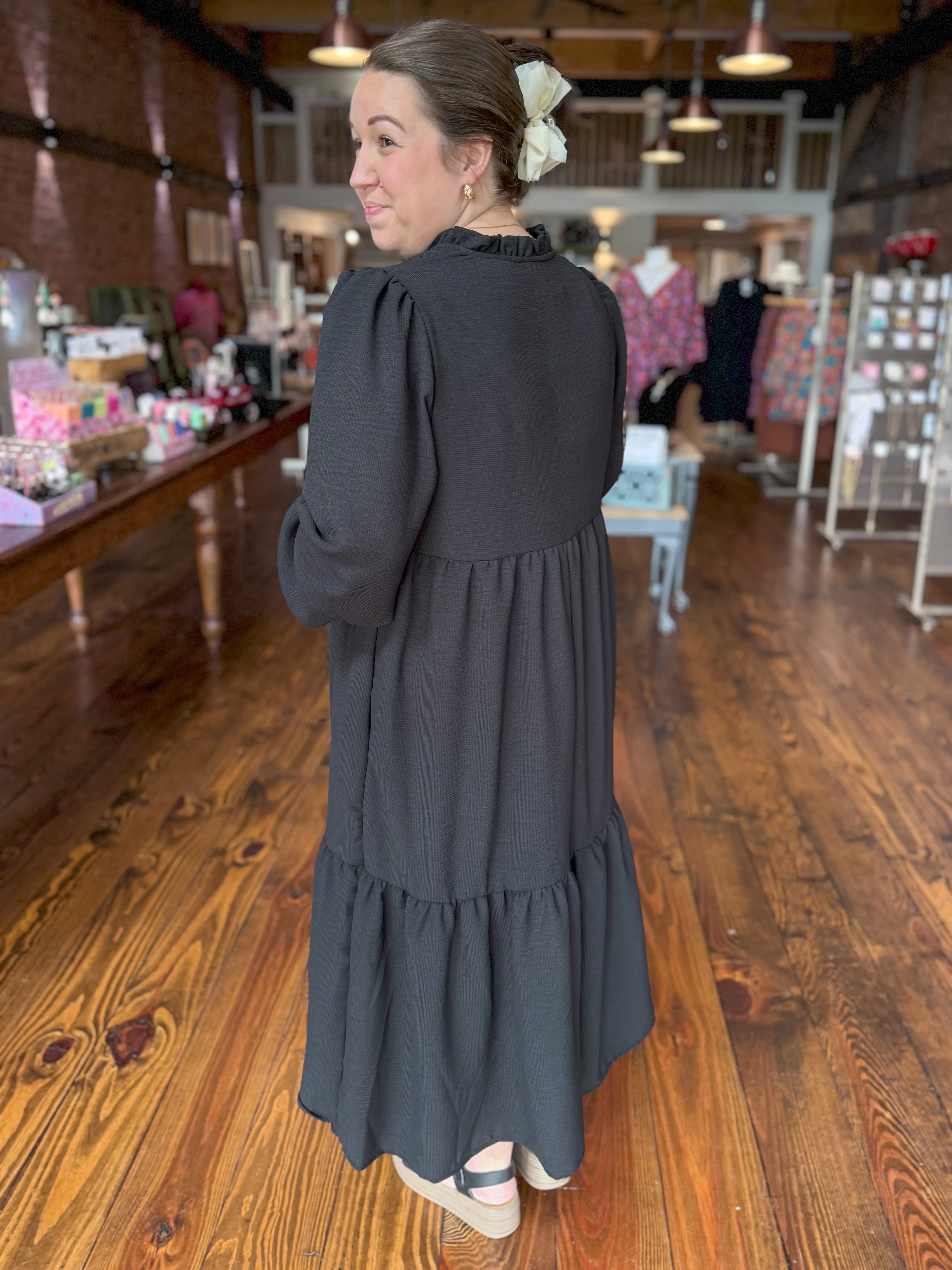 Beautiful in Black Midi Dress