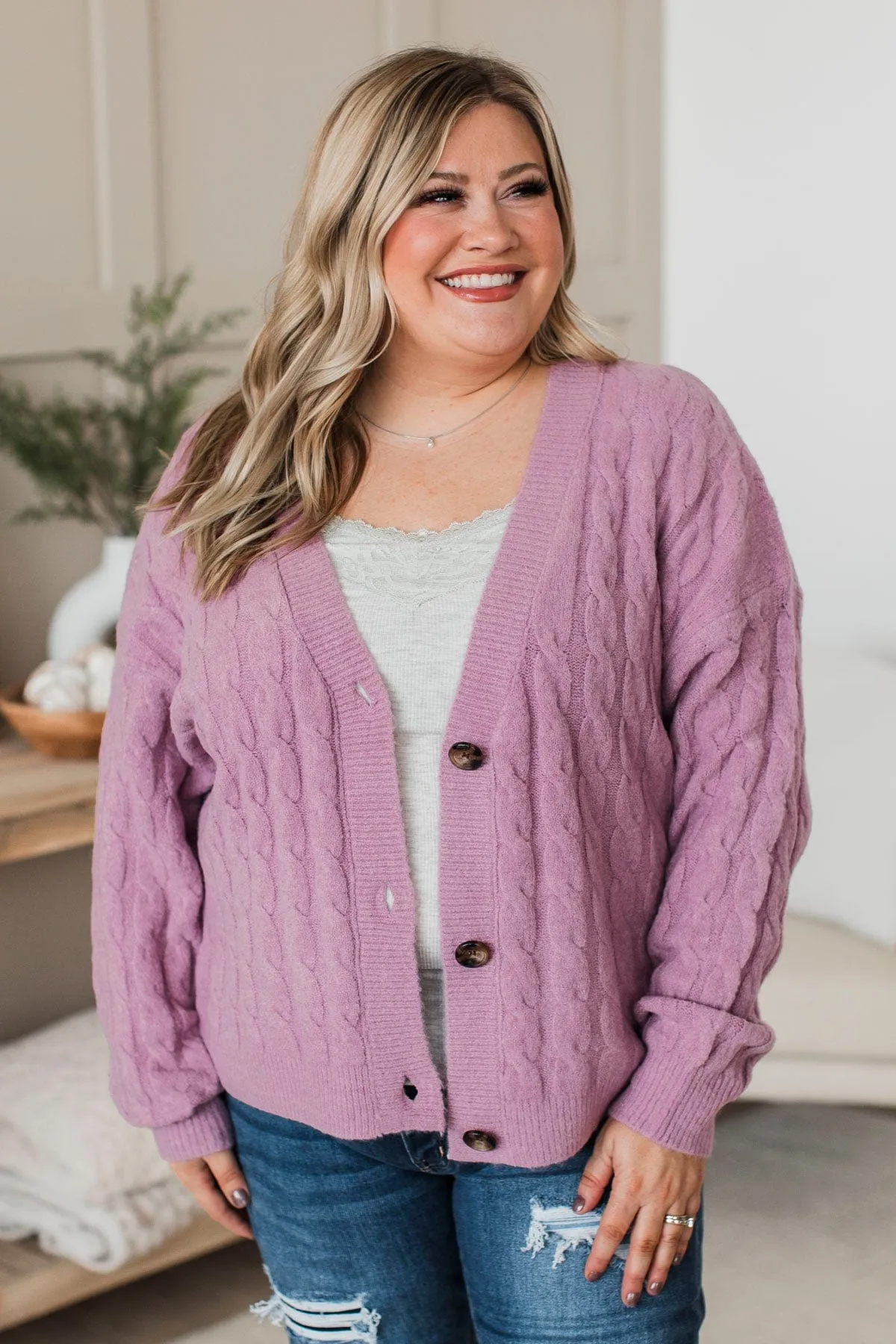 Beyond Cozy Knit Button Cardigan- Lavender