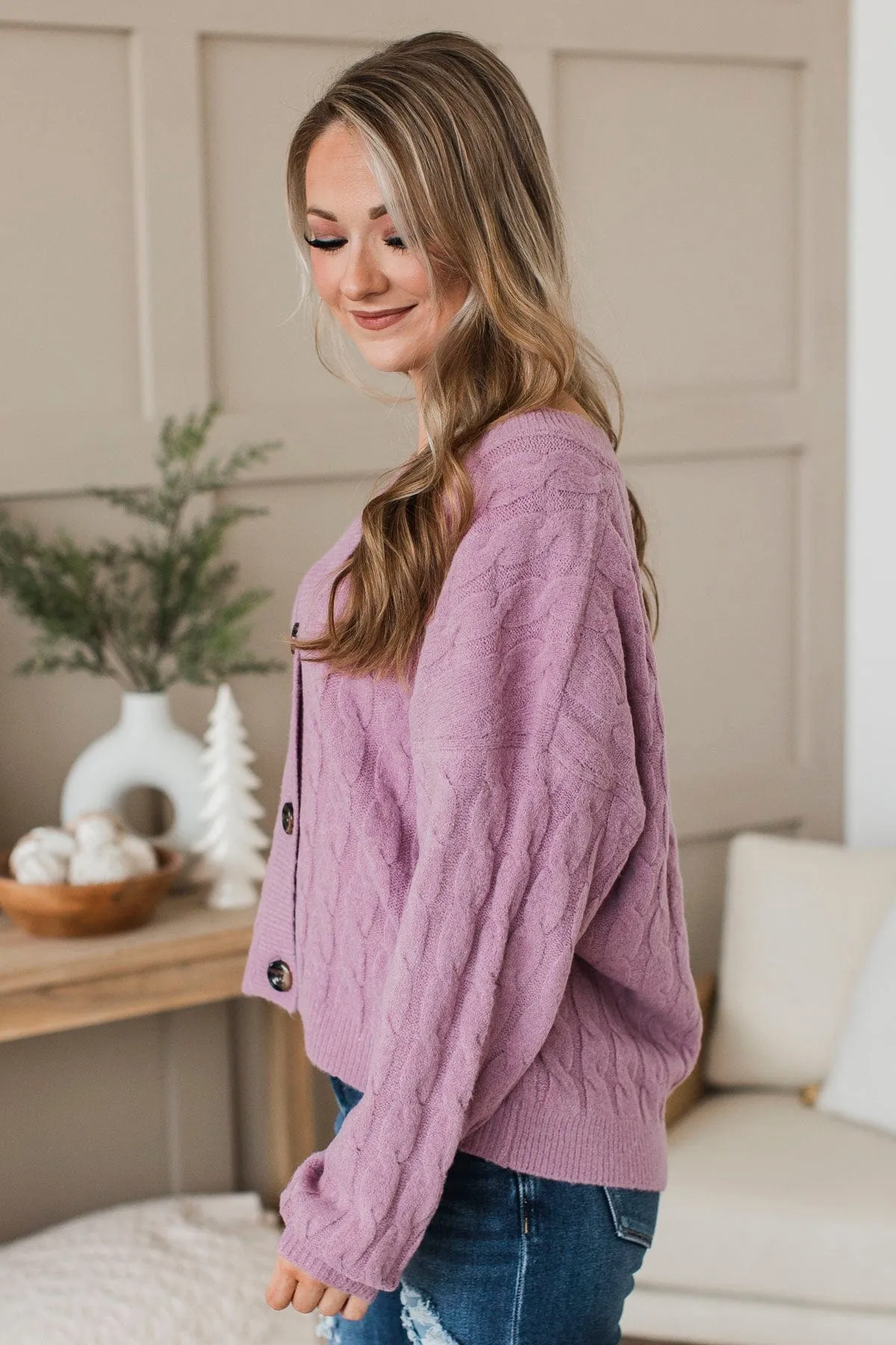 Beyond Cozy Knit Button Cardigan- Lavender