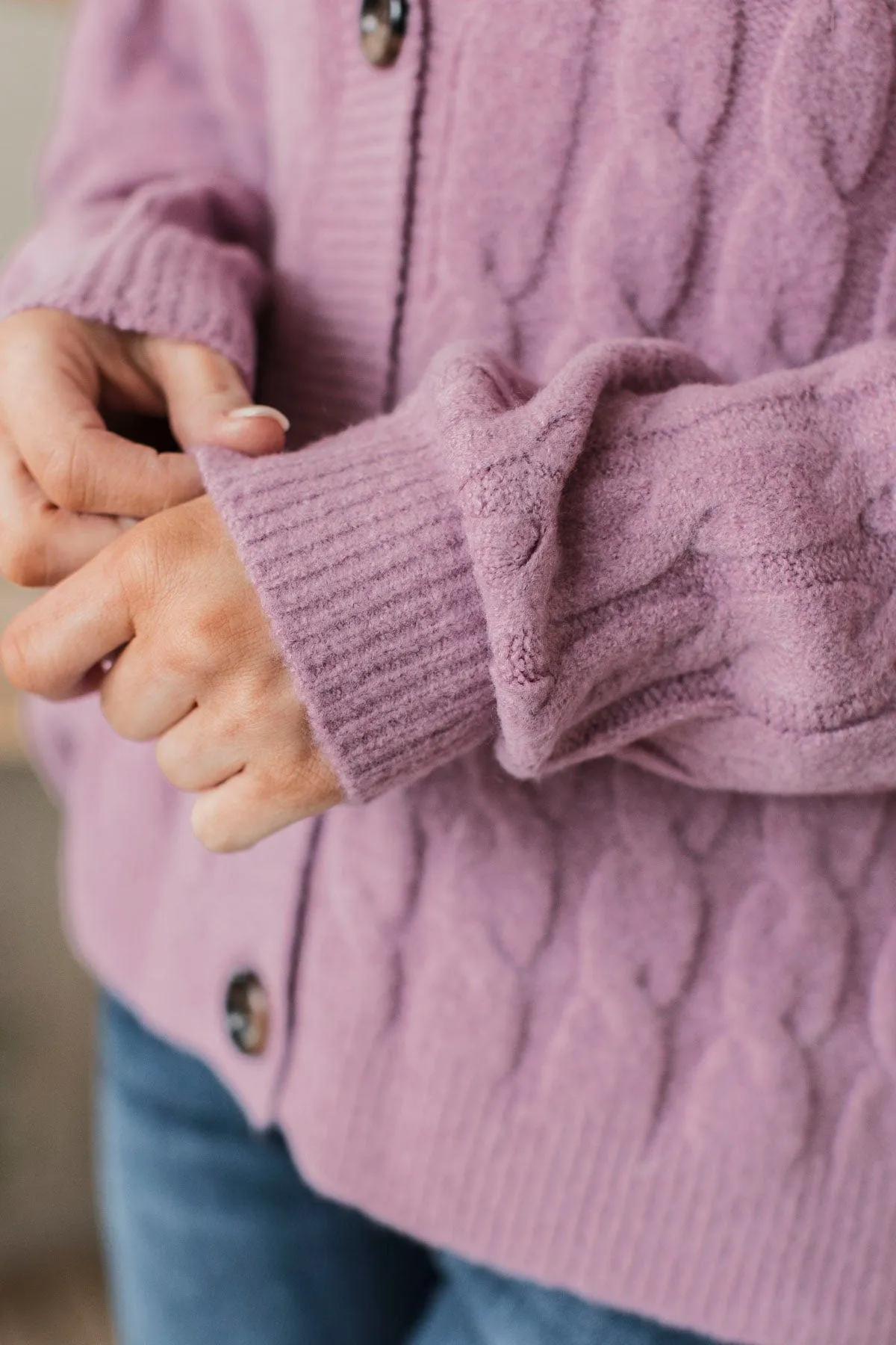 Beyond Cozy Knit Button Cardigan- Lavender