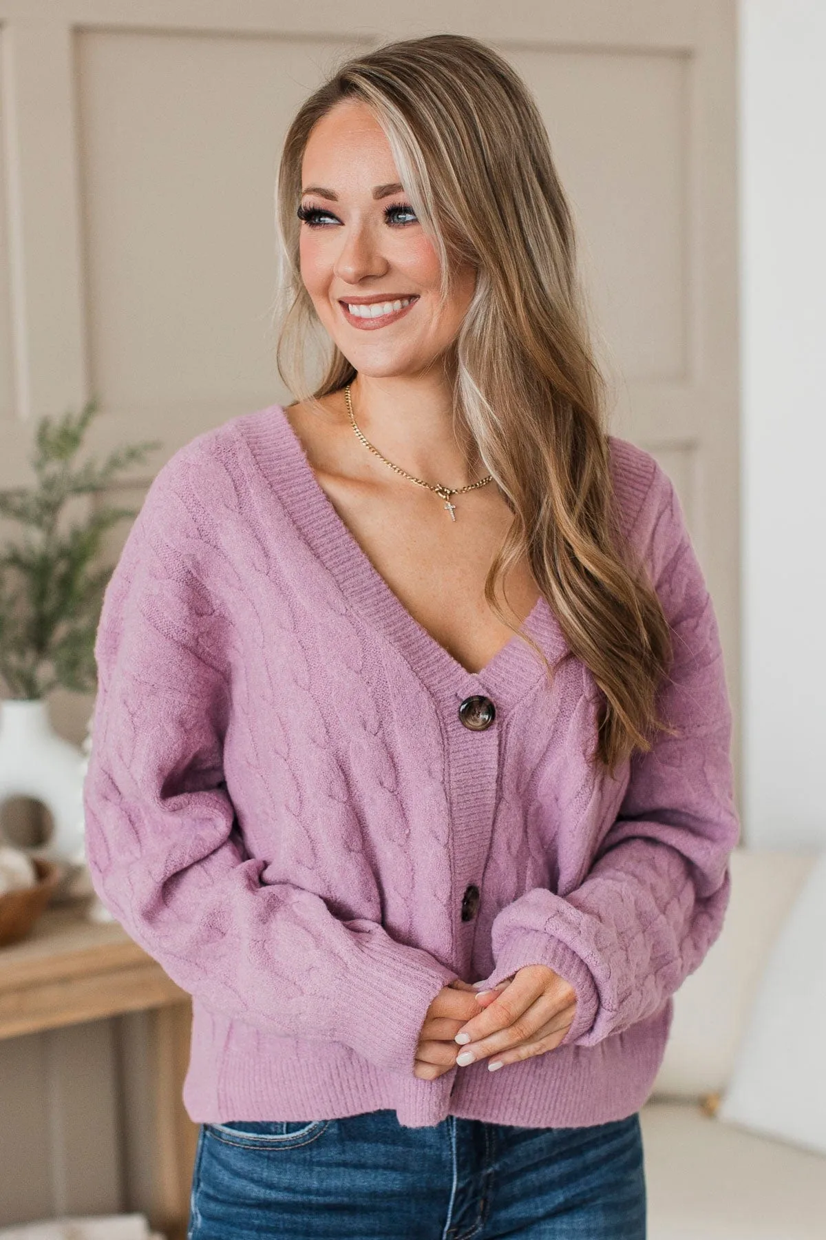 Beyond Cozy Knit Button Cardigan- Lavender