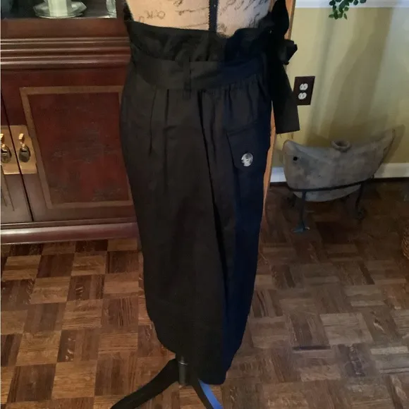 Black Midi Pencil Skirt with Tie Front for Work