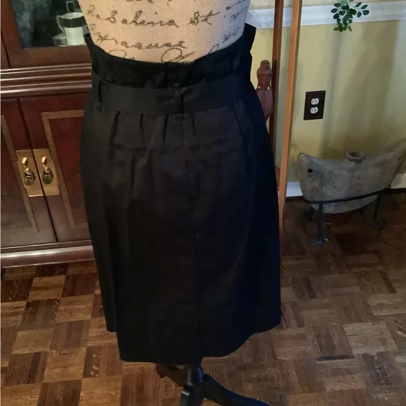 Black Midi Pencil Skirt with Tie Front for Work