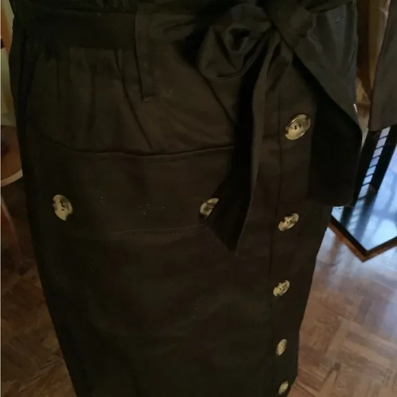 Black Midi Pencil Skirt with Tie Front for Work
