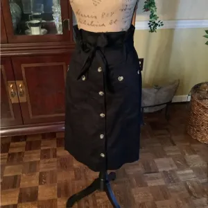 Black Midi Pencil Skirt with Tie Front for Work