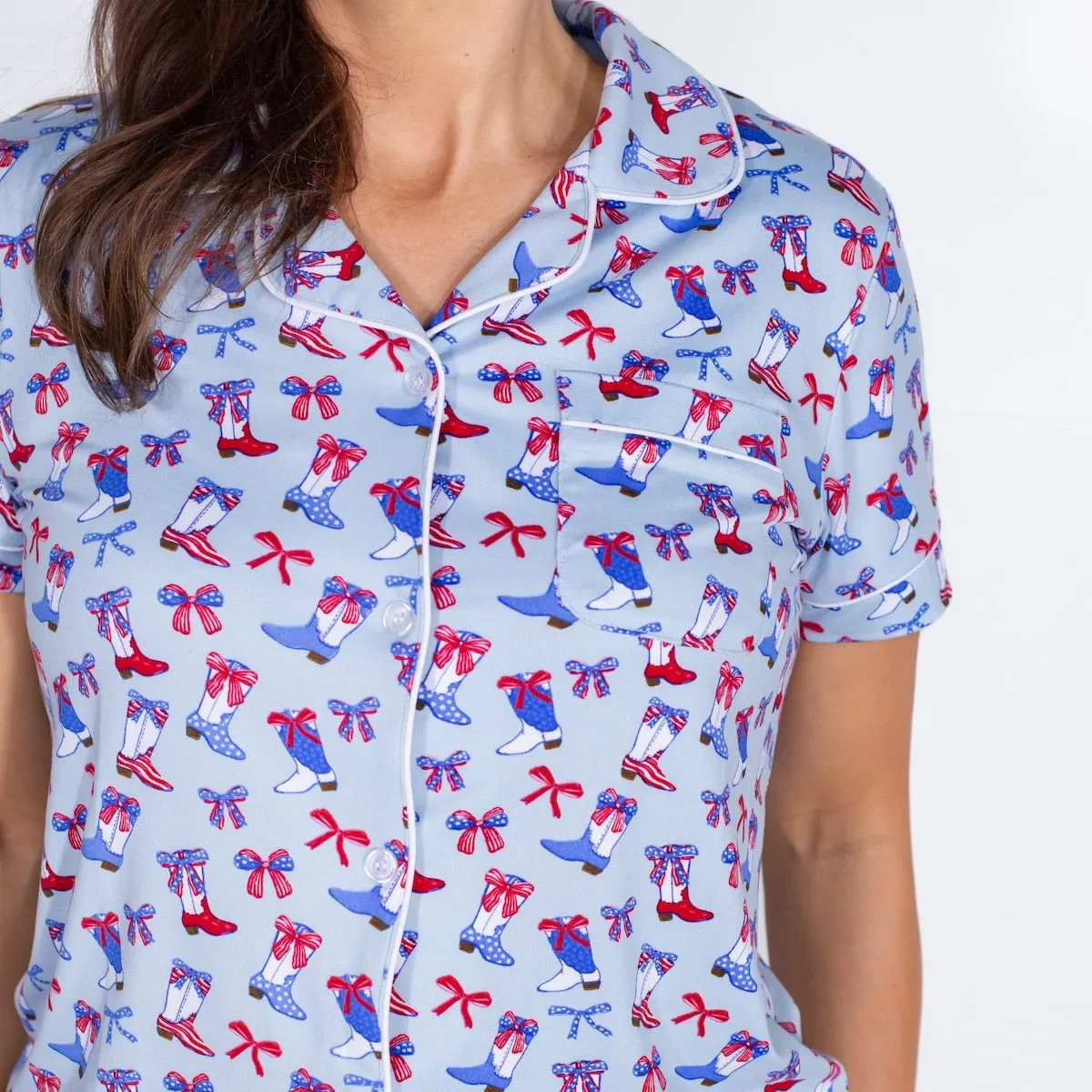 Boots n' Bows Short Sleeve Button Up Sleep Shirt