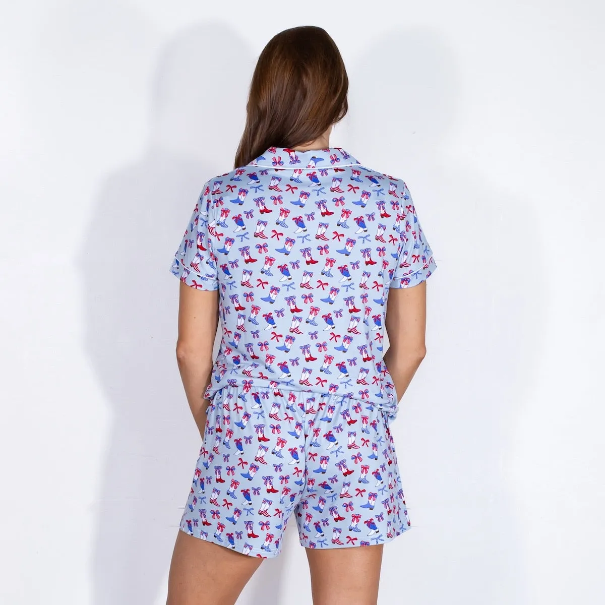 Boots n' Bows Short Sleeve Button Up Sleep Shirt