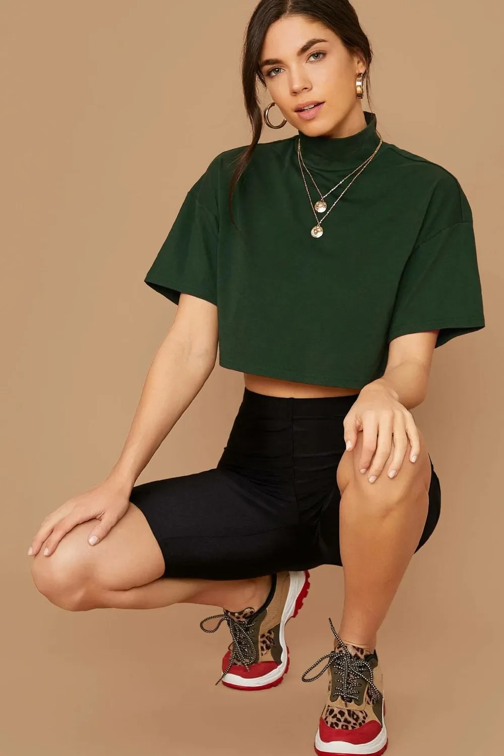 Boxy Dark Green Crop Top