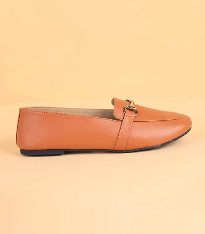 Buckled Casual Loafers For Women (Tan)
