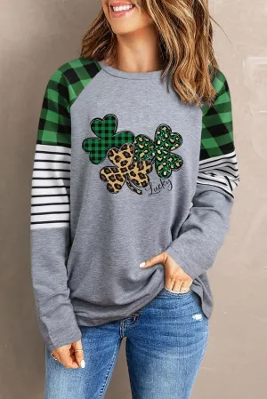 Buffalo Plaid & Stripe Splicing Long Sleeve Top