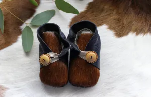 Button Bootie - Navy & Cowhide