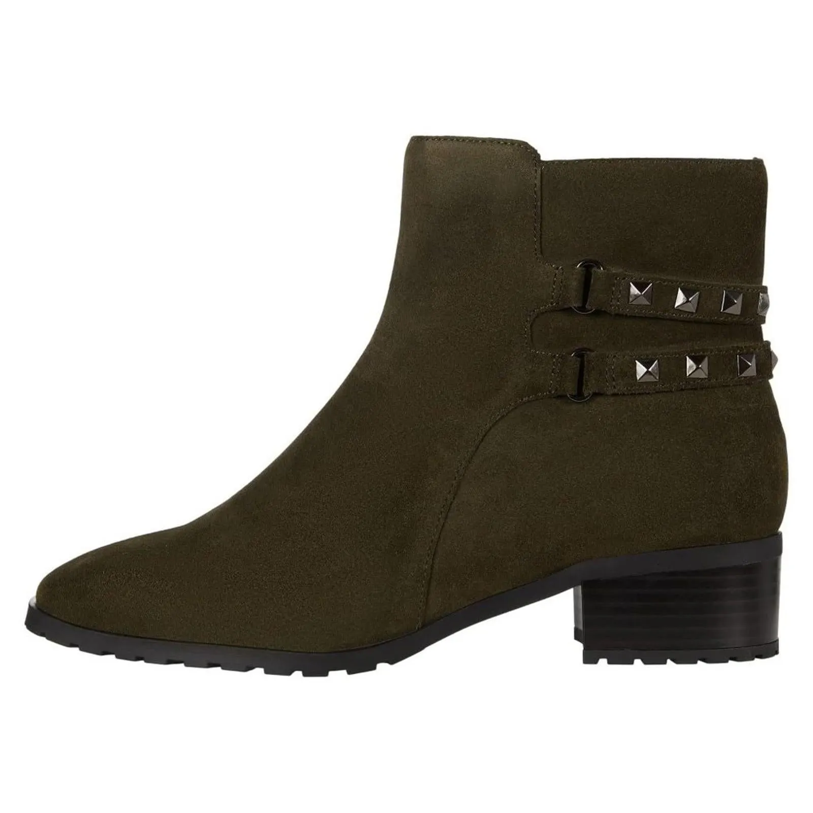 Caimile Dark Olive Studded Ankle Booties