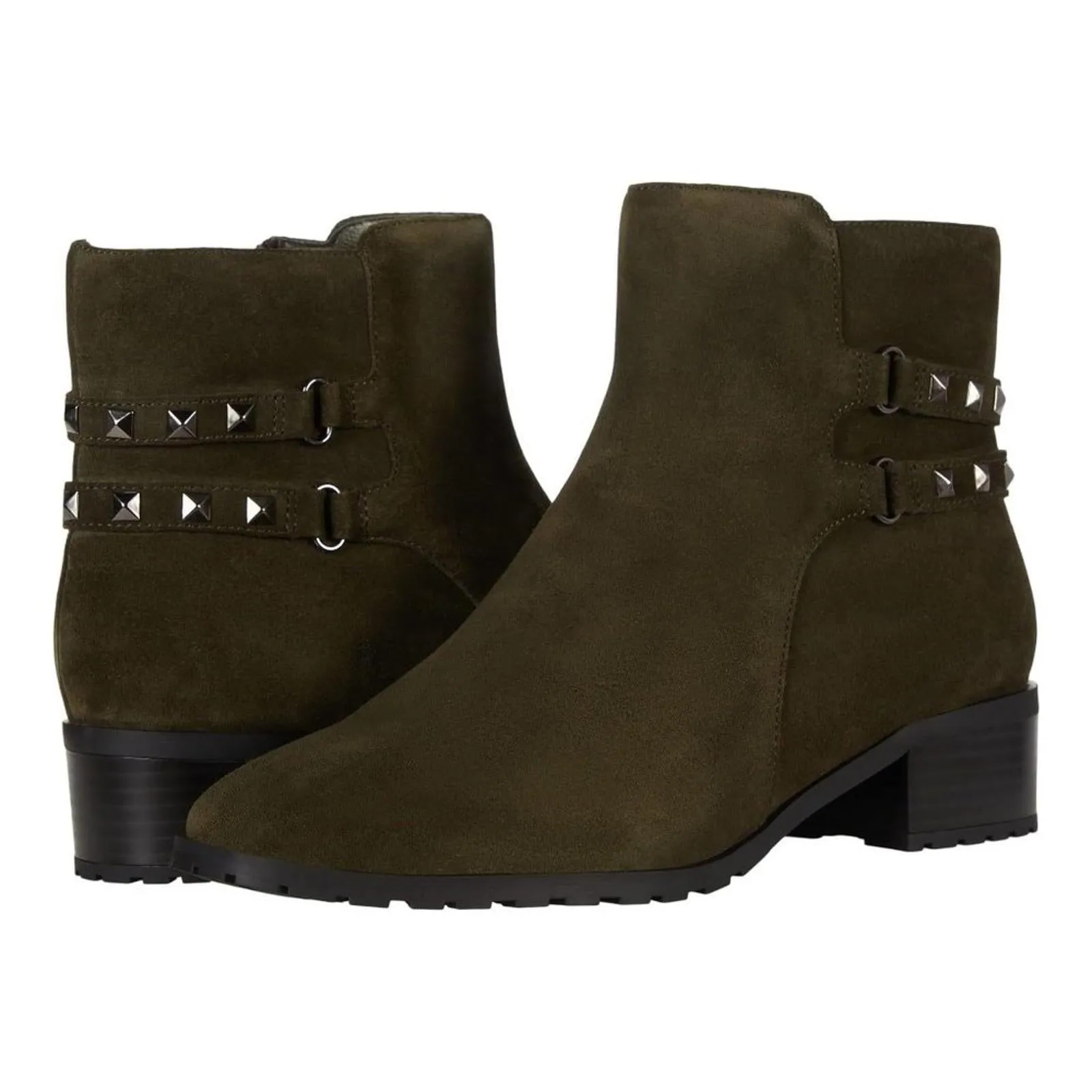 Caimile Dark Olive Studded Ankle Booties
