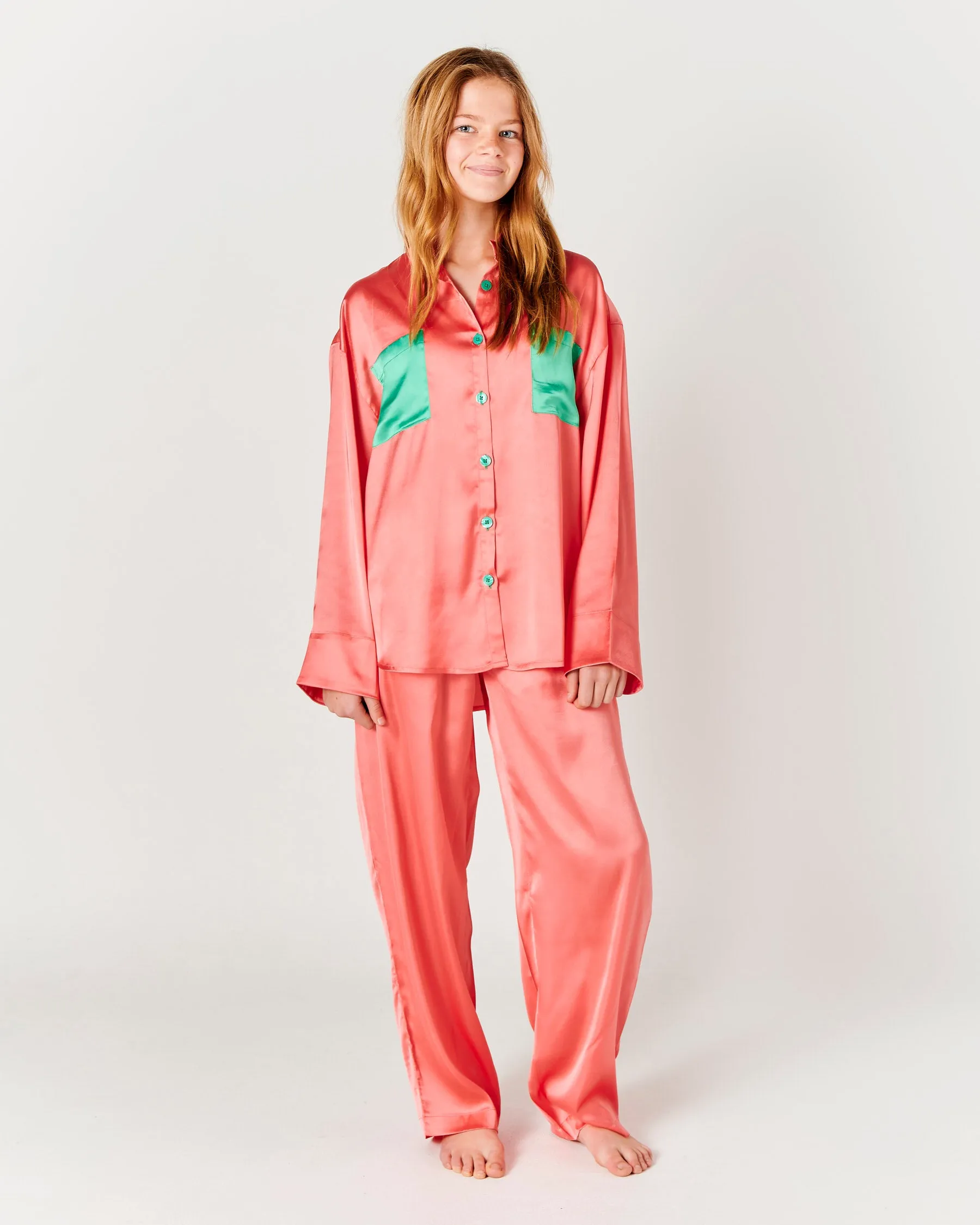 Cantaloupe Teen Eco Satin Long Sleeve Shirt & Pant Pyjama Set