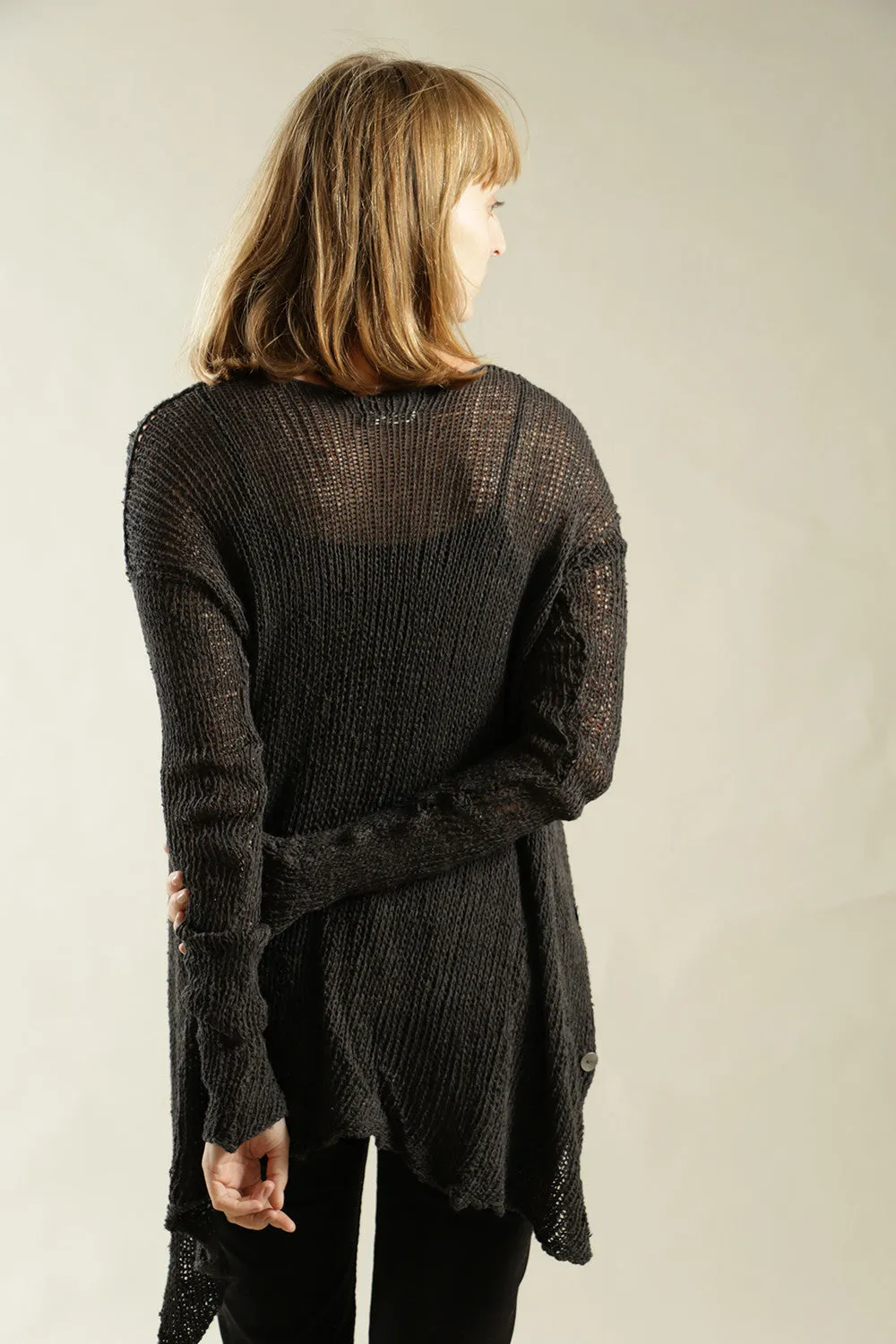 Charcoal Black Handmade Cardigan with buttons - Prevo