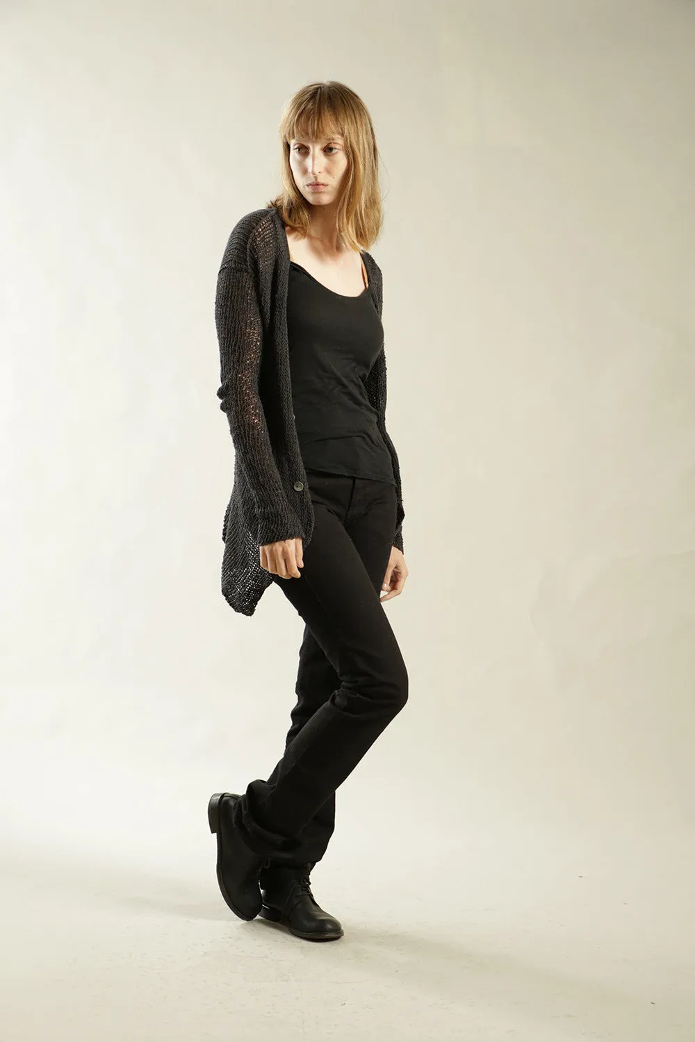 Charcoal Black Handmade Cardigan with buttons - Prevo