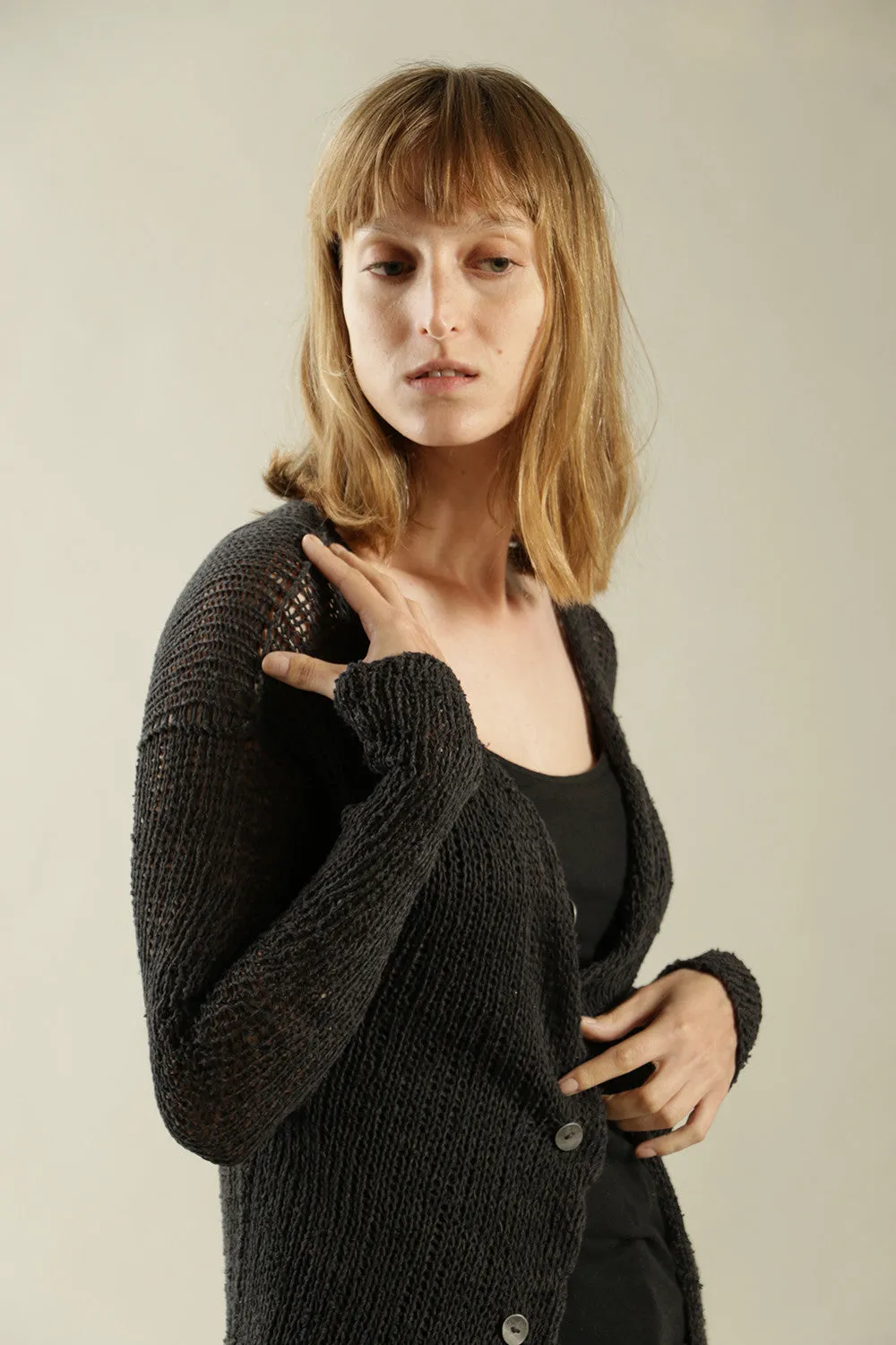 Charcoal Black Handmade Cardigan with buttons - Prevo
