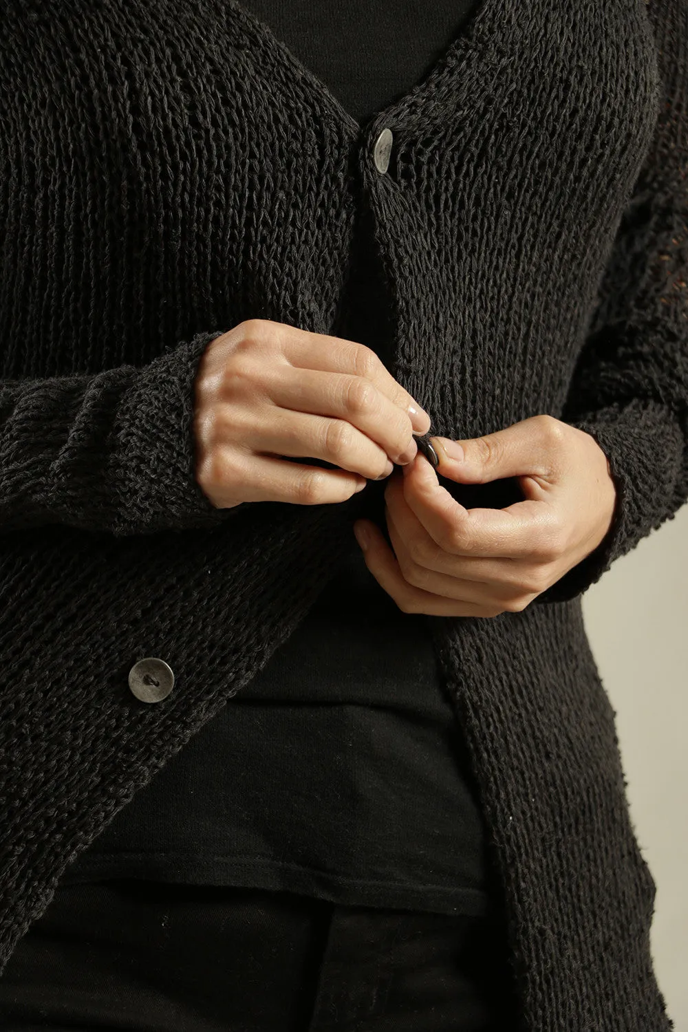 Charcoal Black Handmade Cardigan with buttons - Prevo